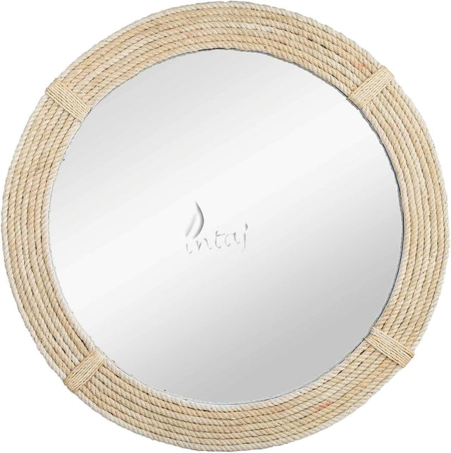 Rustic Wall Mirror - Decorative Wall Mount Round Large Wall Hanging Mirror for Living Room Bathroom Bedroom Farmhouse Entry Wall Decor (Rustic White, 20" Dia)