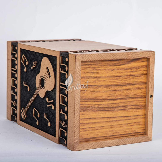 Handcarved Wooden Cremation Urn – Guitar Design Memorial Urn – Suitable for Adult Men & Women, Children & Pets – 115lbs Capacity