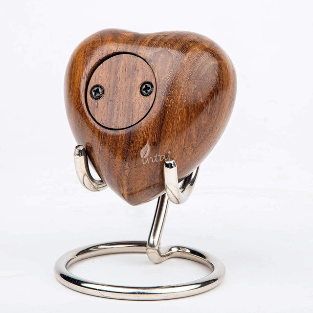 Handcarved Wooden Heart Cremation Urn – Hummingbird Design – Suitable for Dogs & Cats – 14 Cu/in Capacity