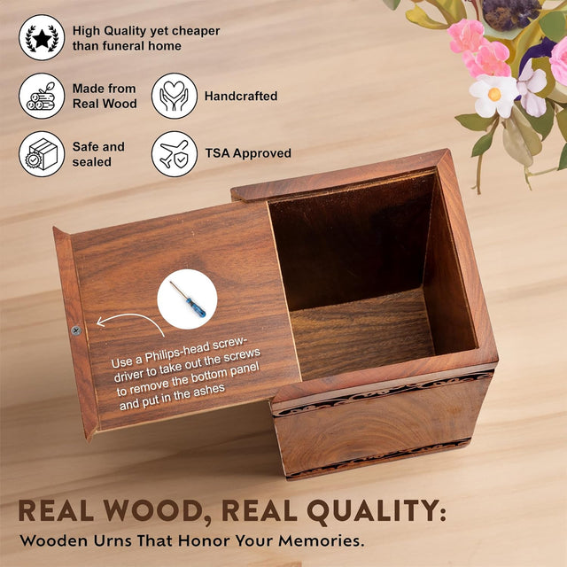 Handcarved Wooden Cremation Urn – Tree of Life Design – Suitable for Men & Women, Mom & Dad – 115lbs Capacity