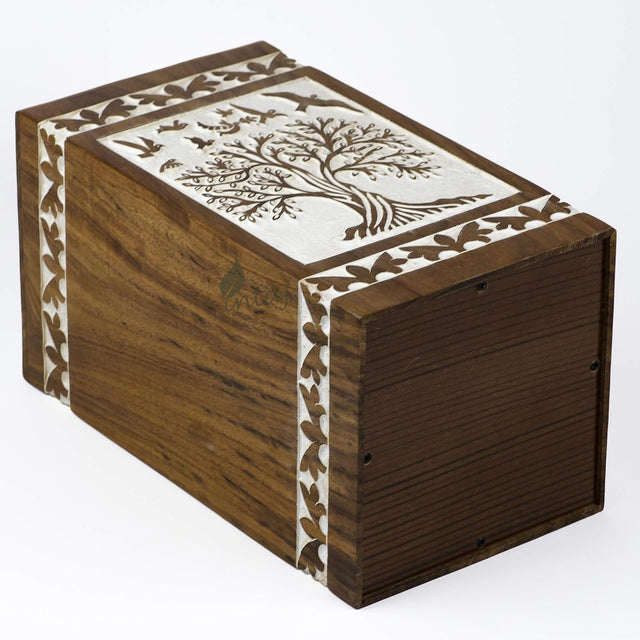 Handcarved Wooden Cremation Urn – Soulful Tree of Life Design – Suitable for Adult Men & Women, Mom & Dad – 150 Cu/in Capacity – Antique Finish (Medium, Tree 73 Design)