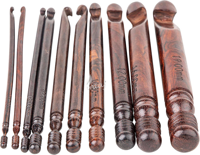Rosewood Crochet Hook Set of 7, 3.5-10mm Handmade Wooden Hooks