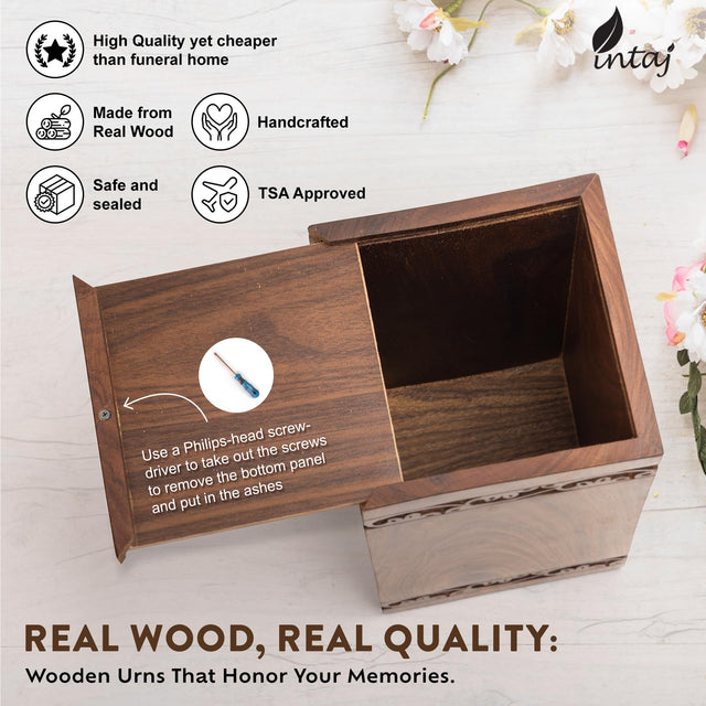 Handcarved Wooden Cremation Urn – Tree of Life – Suitable for Adult Men & Women, Mom & Dad – 115lbs Capacity