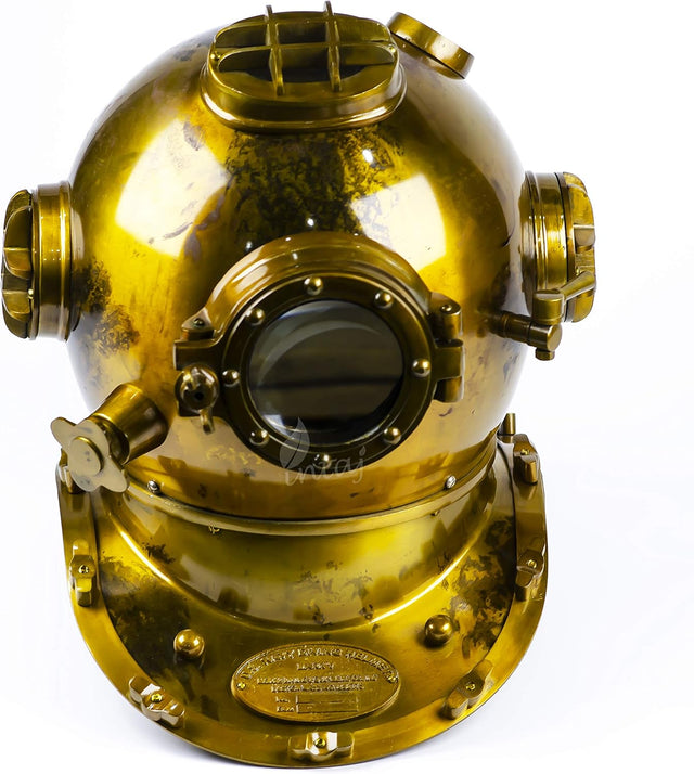 Antique Gold Scuba Diving Helmet Decor, Large Marine Display Piece