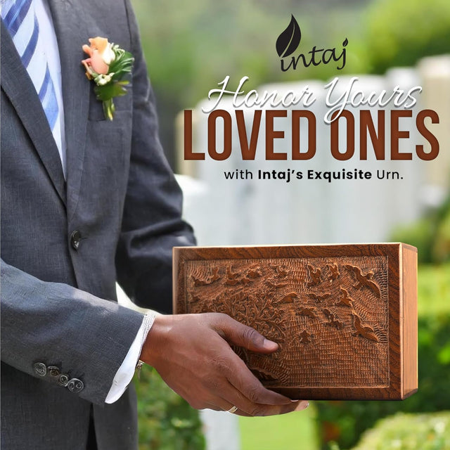 Handcarved Wooden Cremation Urn – Tree of Life Design – Suitable for Adult Men & Women, Mom & Dad, Children & Pets – 340 Cu/in Capacity