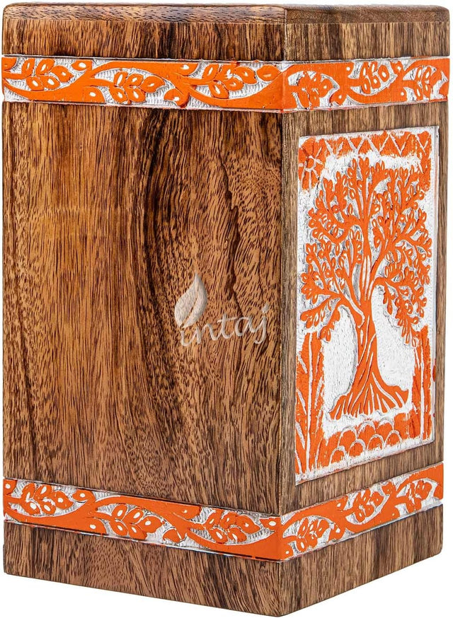 Handcarved Wooden Cremation Urn – Tree of Life Design – Suitable for Adult Men & Women, Mom & Dad, Dogs – 250 Cu/in Capacity
