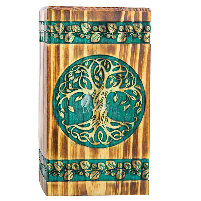Handcarved Wooden Cremation Urn – Celtic Knot Tree of Life – Suitable for Adult Men & Women, Mom & Dad – 180lbs Capacity