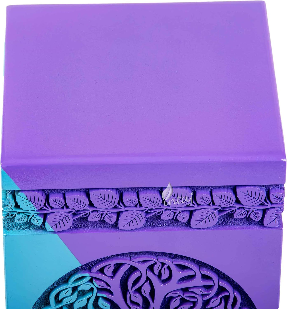 Handcarved Wooden Cremation Urn – Celtic Tree of Life Design – Suitable for Small Pets or Infants – 100 Cu/in Capacity – SkyBlue Purple Finish