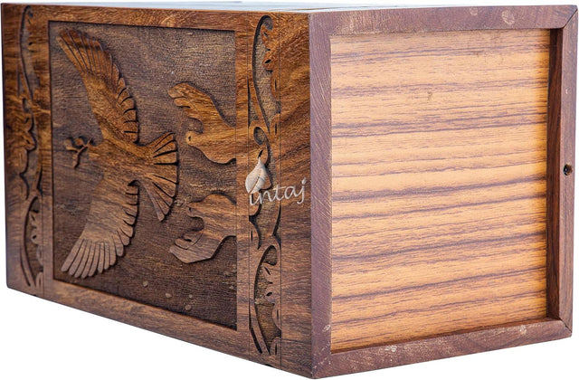 Handcarved Wooden Cremation Urn – Peaceful Bird Design in Natural Rosewood – Suitable for Adult Men & Women, Mom & Dad, and Pet Dogs – 640lbs Capacity