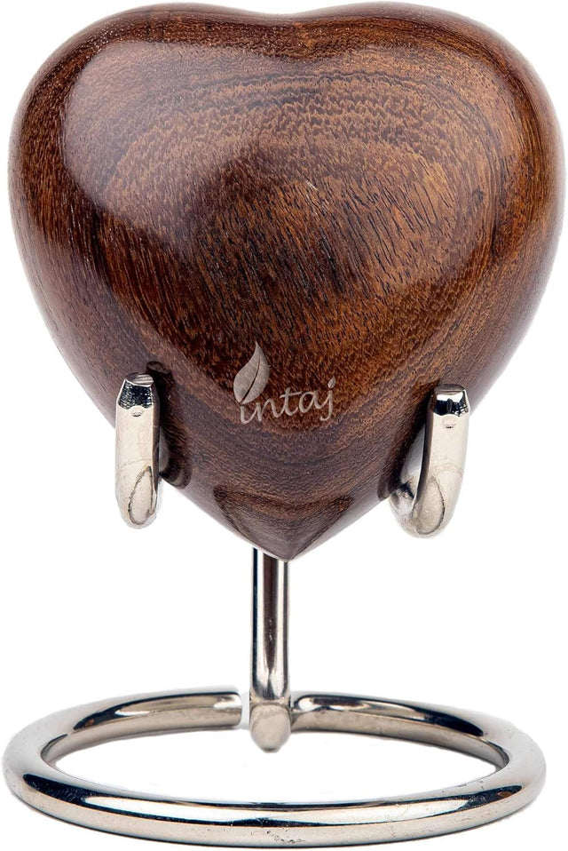 Handcarved Wooden Heart Cremation Urn – Hummingbird Design – Suitable for Dogs & Cats – 14 Cu/in Capacity