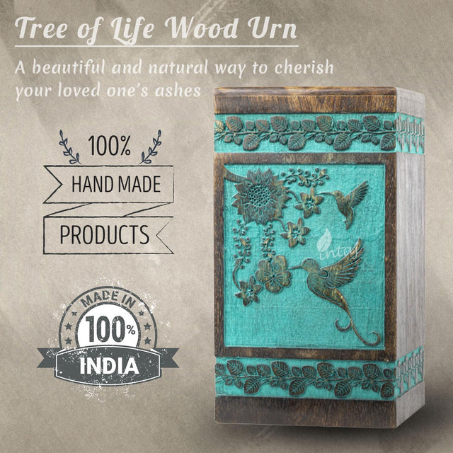 Handcarved Wooden Cremation Urn – Hummingbird Design in Rosewood – Suitable for Adult Men & Women, Mom & Dad, Pets – 20lbs Capacity