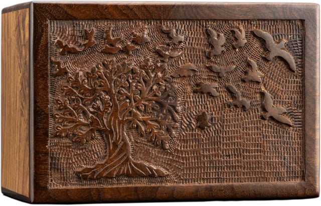 Handcarved Wooden Cremation Urn – Tree of Life Design – Suitable for Adult Men & Women, Mom & Dad, Children & Pets – 340 Cu/in Capacity