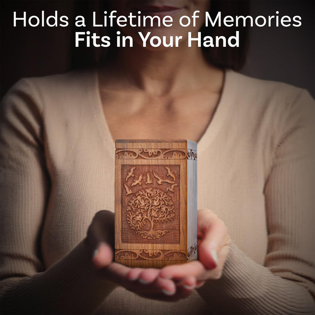 Handcarved Wooden Cremation Urn – Tree of Life – Suitable for Adult Men & Women – 250lbs