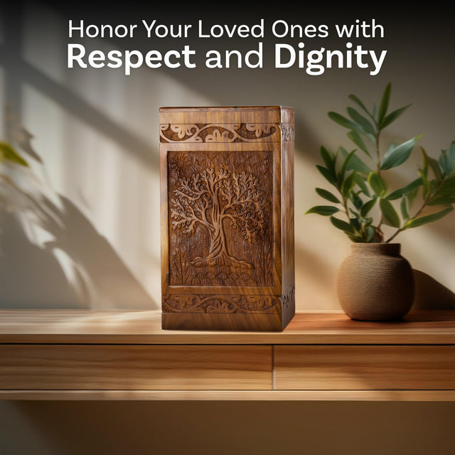 Mini Rosewood Keepsake Urn – Tree of Life – Suitable for Men, Women, Mom & Dad – 20lbs