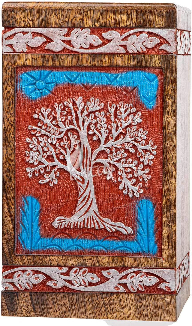 Handcarved Wooden Cremation Urn – Tree of Life Design – Suitable for Adult Men & Women, Mom & Dad, and Dogs – 180 Cu/in Capacity