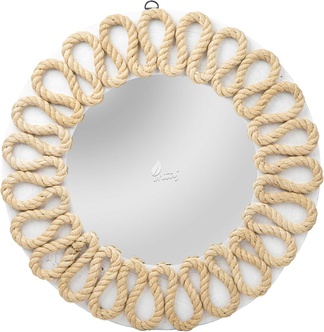 Rustic Rope Round Wall Mirror - Nautical Decorative Wall Mirror Handcrafted - Large Wall Home Decor Mirror for Bathroom, Bedroom, Entryway, Living Room (15x15, Natural Brown)