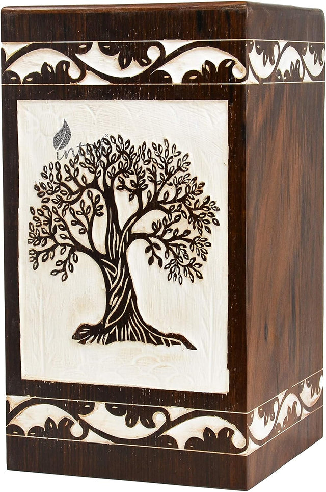Handcarved Wooden Cremation Urn – Celtic Knot Tree of Life – Suitable for Adult Men & Women, Mom & Dad – 150 Cu/in Capacity