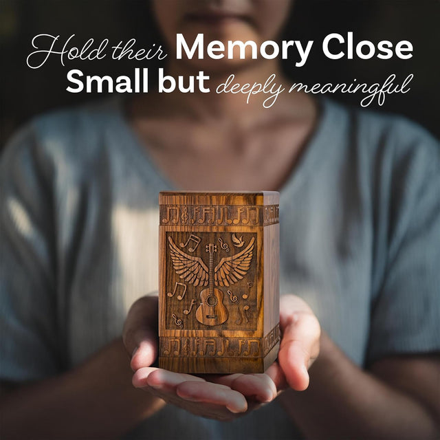 Handcarved Wooden Cremation Urn – Angel Wings Guitar Design in Rosewood – Suitable for Adult Men & Women, Mom & Dad – 20 Cu/in Keepsake Capacity