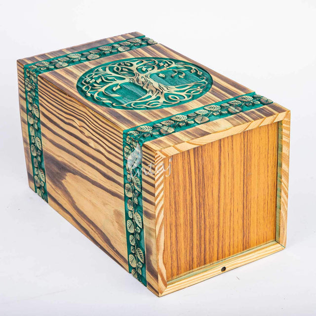 Handcarved Wooden Cremation Urn – Celtic Knot Tree of Life – Suitable for Adult Men & Women, Mom & Dad – 180lbs Capacity