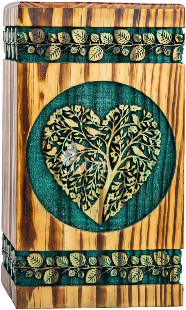 Handmade Rosewood Urn – Heart Pine Tree of Life – Suitable for Adult & Dog Ashes – Medium (9.5Hx5.5W, 180 Cu/in)
