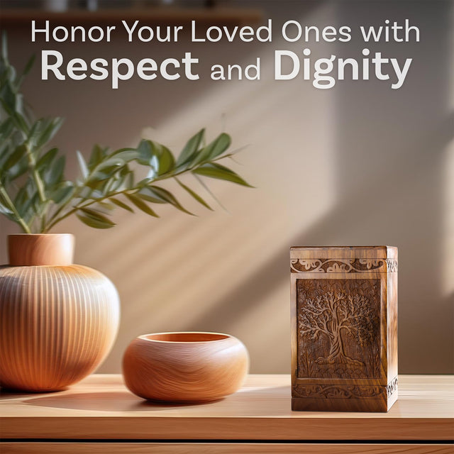 Handcarved Wooden Cremation Urn – Tree of Life – Suitable for Adults – 640lbs Capacity