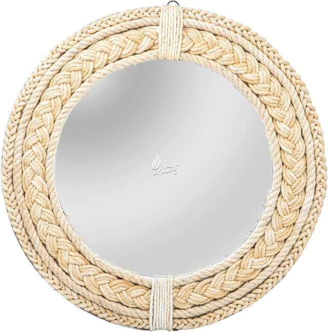 Rustic Rope Round Wall Mirror - Nautical Decorative Wall Mirror Handcrafted - Large Wall Home Decor Mirror for Bathroom, Bedroom, Entryway, Living Room (36x36, Brown Braided)