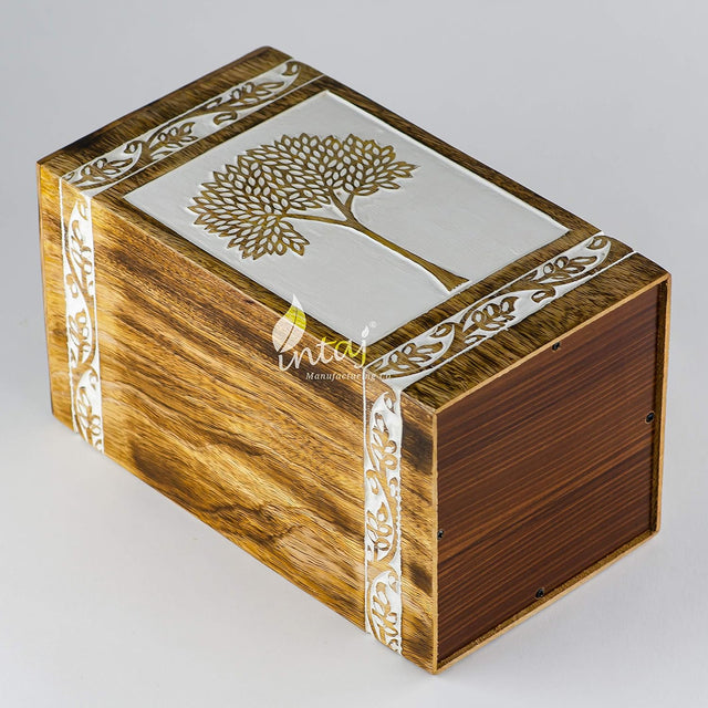 Handcarved Wooden Cremation Urn – Pyramidal Tree of Life Design – Suitable for Adult Men & Women, Mom & Dad, Pets – 250 Cu/in Capacity