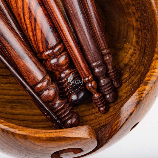Rosewood Crochet Hook Set of 12, 1-25mm Handmade Wooden Hooks