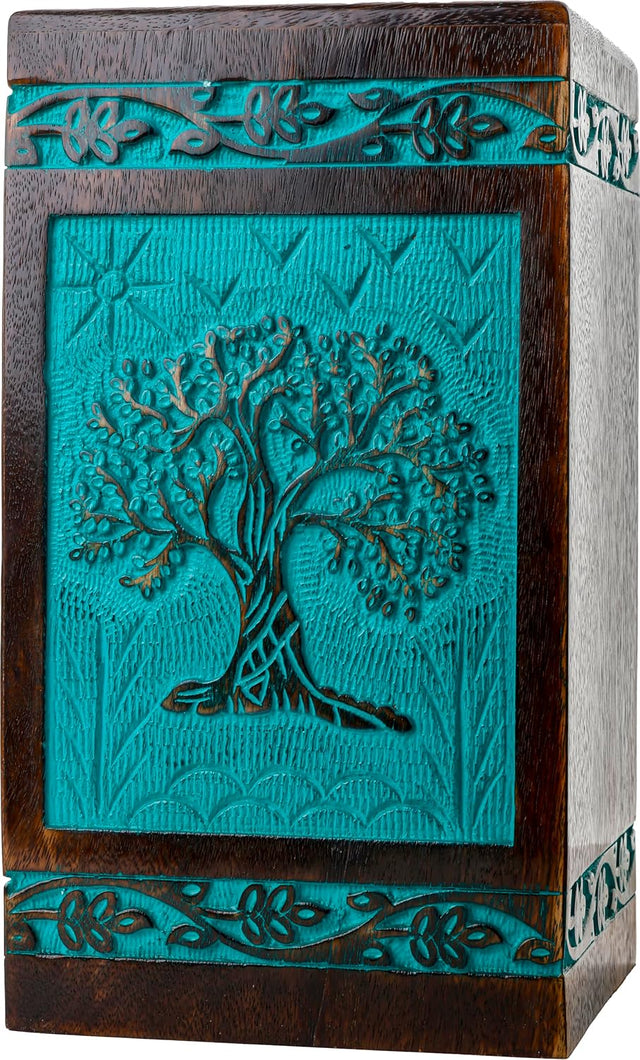 Handcarved Wooden Cremation Urn – Tree of Life Design – Suitable for Adult Men & Women, Mom & Dad – 640lbs Capacity
