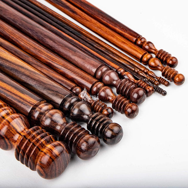 Rosewood Crochet Hook Set of 12, 1-25mm Handmade Wooden Hooks