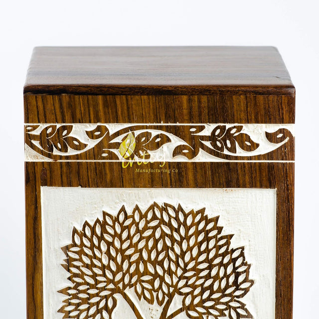 Handmade Rosewood Cremation Urn – Antique Pyramidal Tree of Life Design – Suitable for Adult Men & Women, Mom & Dad, Pets – 180 Cu/in Capacity