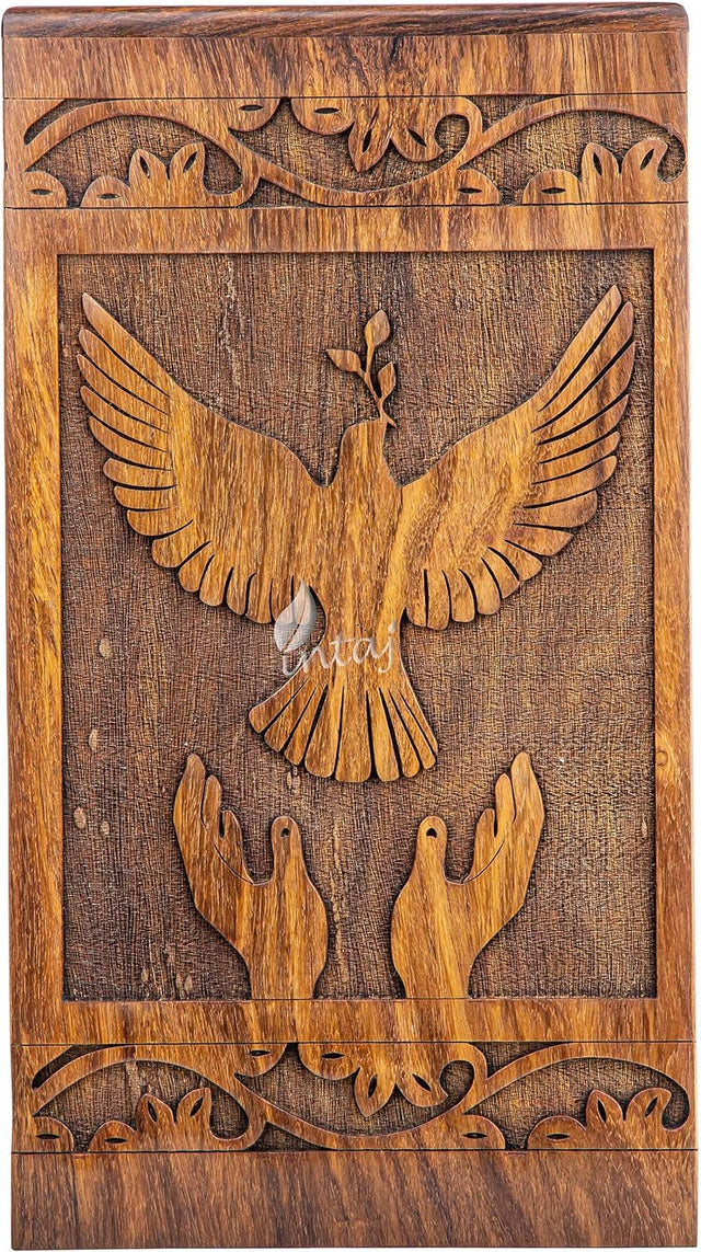 Handcarved Wooden Cremation Urn – Peaceful Bird Design in Natural Rosewood – Suitable for Adult Men & Women, Mom & Dad, Pet Dogs – 180lbs Capacity