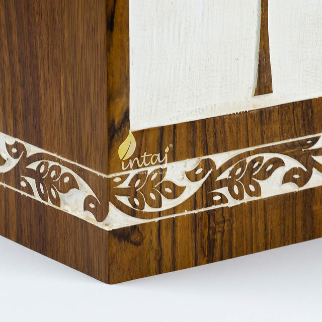 Handmade Rosewood Cremation Urn – Antique Pyramidal Tree of Life Design – Suitable for Adult Men & Women, Mom & Dad, Pets – 180 Cu/in Capacity