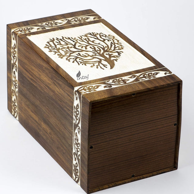Handcarved Wooden Cremation Urn – Antique Heart Tree Design – Suitable for Adult Men & Women, Mom & Dad, Pets – 100 Cu/in Capacity
