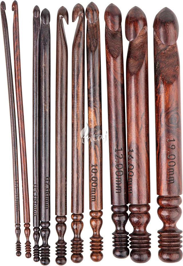 Rosewood Crochet Hook Set of 7, 3.5-10mm Handmade Wooden Hooks