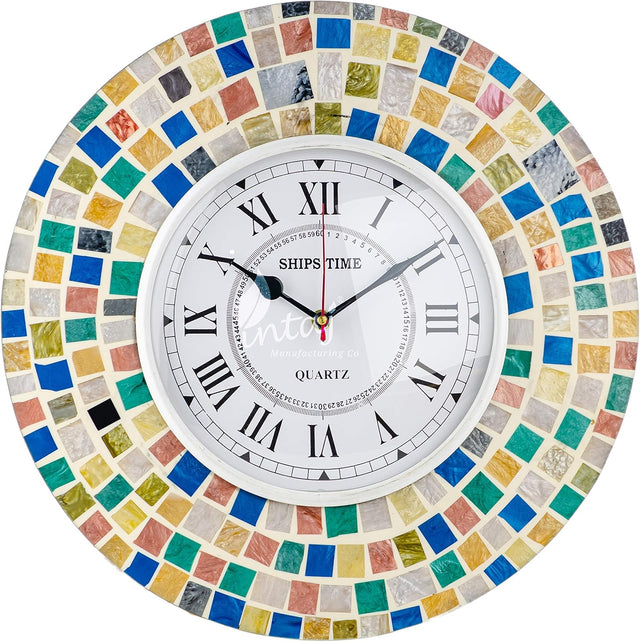 Silent Round Wall Clock, 14 Inch Rainbow Marble Decorative Clock