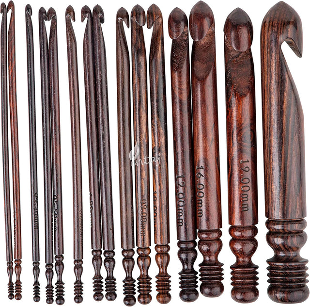 Rosewood Crochet Hook Set of 7, 3.5-10mm Handmade Wooden Hooks