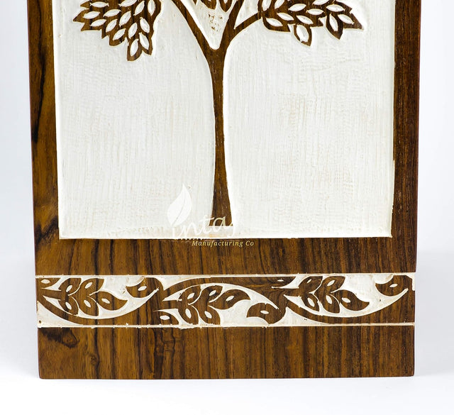 Handmade Rosewood Cremation Urn – Antique Pyramidal Tree of Life Design – Suitable for Adult Men & Women, Mom & Dad, Pets – 115 Cu/in Capacity