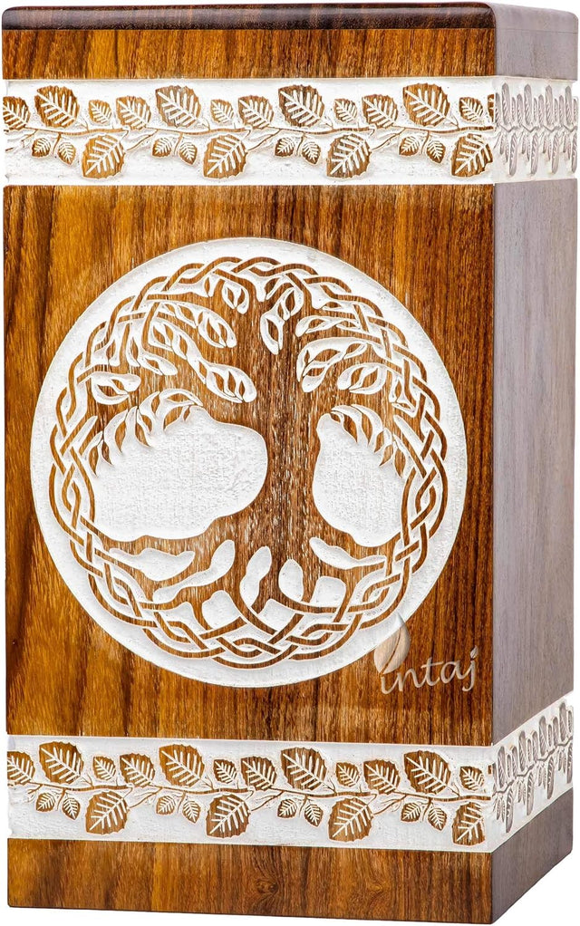 Handcarved Wooden Keepsake Urn – Tree of Life Design – Suitable for Pet Dogs – 6.5 Cu/in Capacity