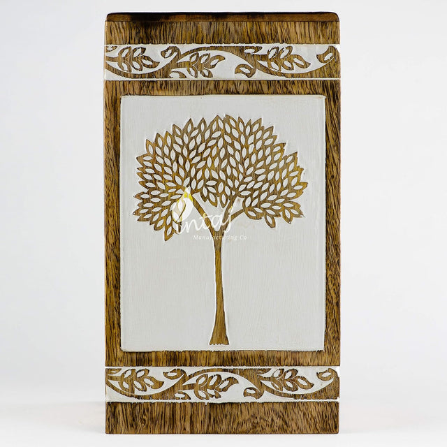 Handcarved Wooden Cremation Urn – Pyramidal Tree of Life Design – Suitable for Adult Men & Women, Mom & Dad, Pets – 180 Cu/in Capacity
