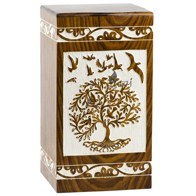 Handcarved Wooden Cremation Urn – Tree of Life – Suitable for Adult Men & Women – 250lbs