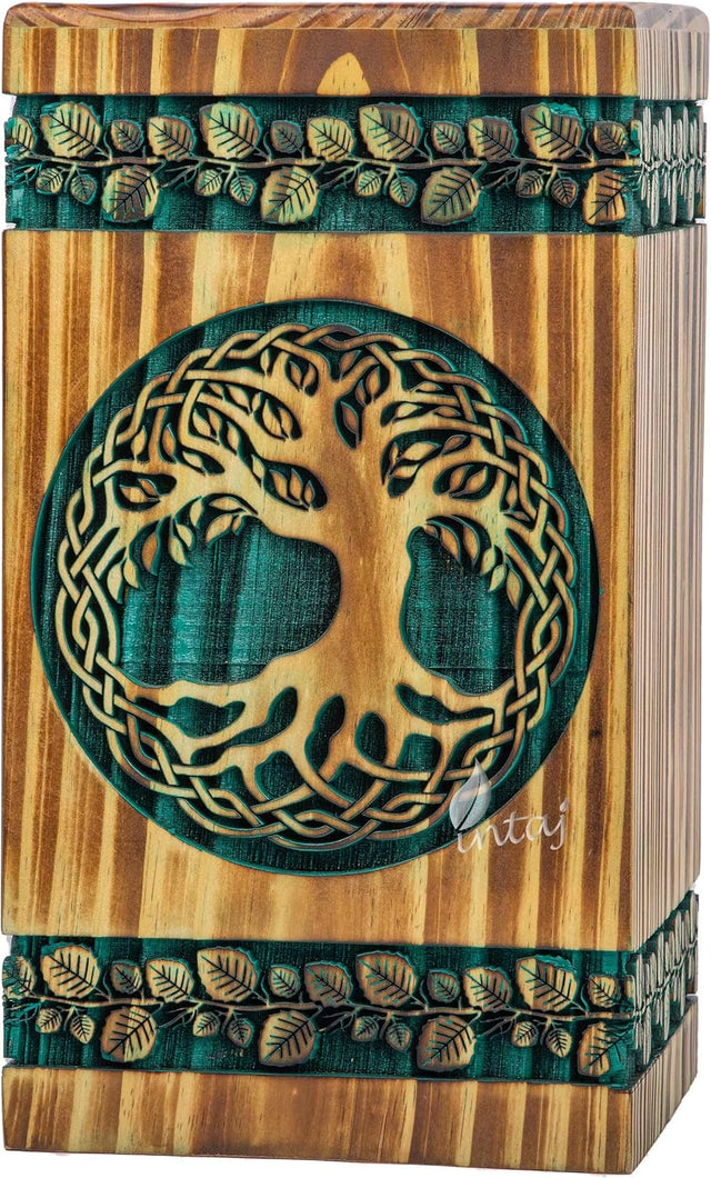 Handmade Rosewood Urn – Celtic Pine Tree of Life – Suitable for Adult & Dog Ashes – Small (8Hx4.75W, 115 Cu/in)