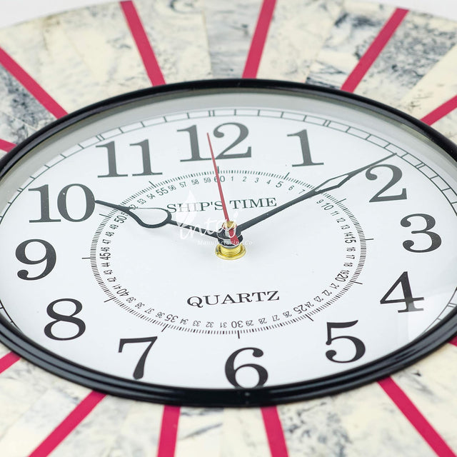 Silent Round Wall Clock, 14 Inch Pink Marble Decorative Clock