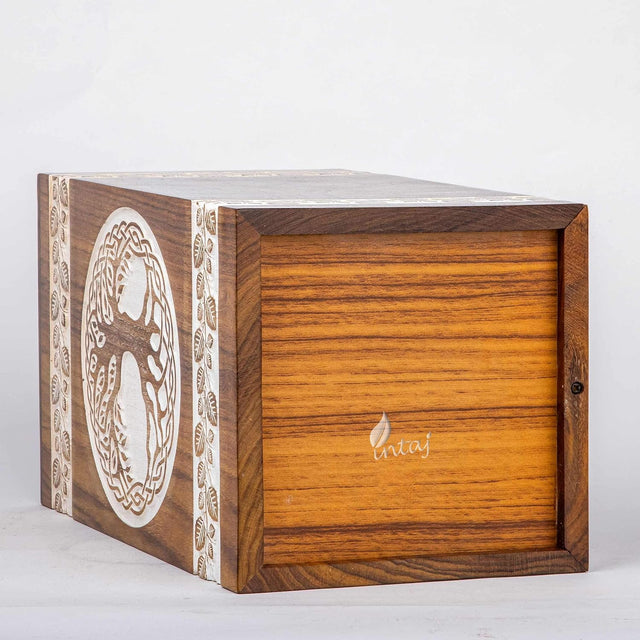 Handcarved Wooden Cremation Urn – Tree of Life Design – Suitable for Pet Dogs – 115 Cu/in Capacity