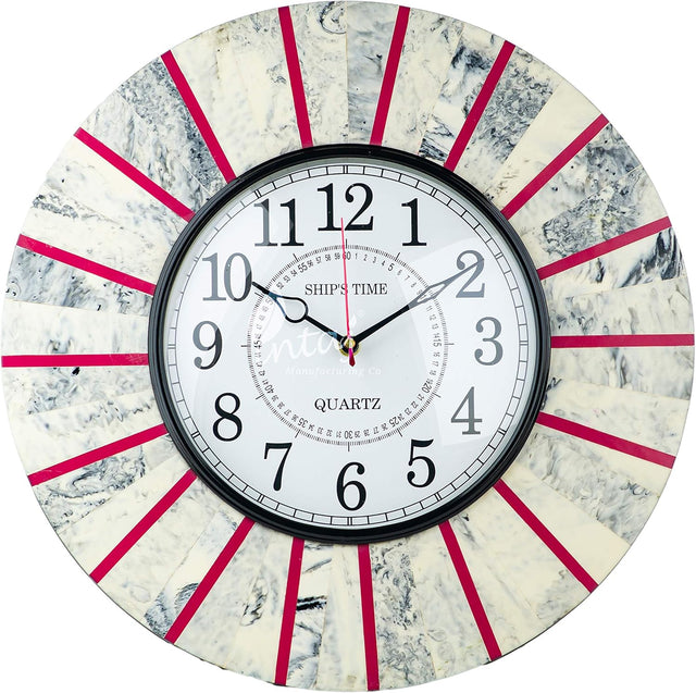 Silent Round Wall Clock, 14 Inch Pink Marble Decorative Clock