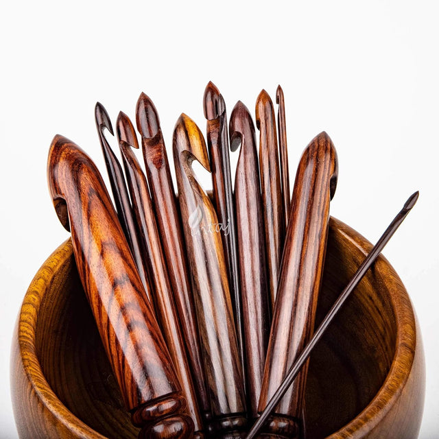 Rosewood Crochet Hook Set of 12, 1-25mm Handmade Wooden Hooks