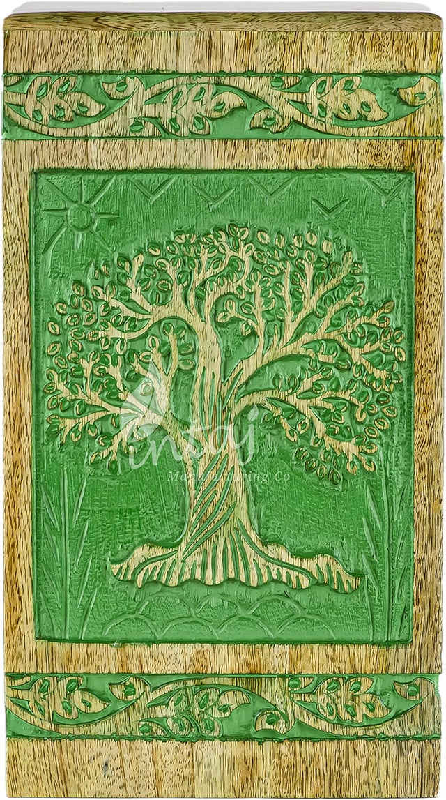 Handcarved Wooden Cremation Urn – Fresh Green Tree of Life in Rosewood – Suitable for Adult Men & Women, Mom & Dad, Pets – 180 Cu/in Capacity