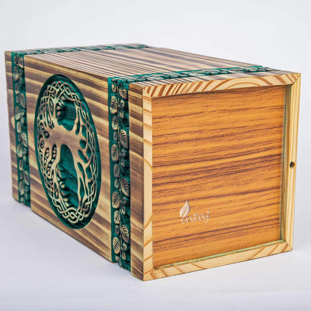 Handmade Rosewood Urn – Celtic Pine Tree of Life – Suitable for Adult & Dog Ashes – Medium (9.5Hx5.5W, 180 Cu/in)
