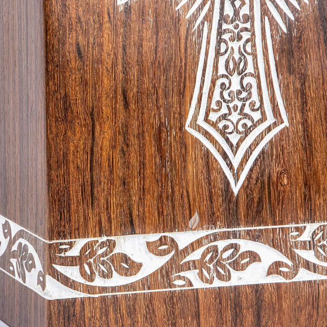 Handcarved Wooden Cremation Urn – Grace and Mercy Cross Design – Suitable for Adult Men & Women, Mom & Dad – 115 Cu/in Capacity