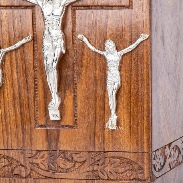 Handcarved Wooden Cremation Urn – Cross & Jesus Design – Suitable for Adult Men & Women, Mom & Dad, Pets & Cats – 180 Cu/in Capacity